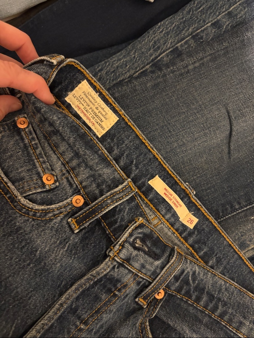 Levi's Women's Dark Blue Denim Jeans with Gold Stitching